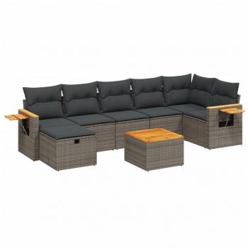 8-tlg. Garten-Sofagarnitur mit Kissen Grau Poly Rattan