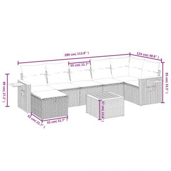 8-tlg. Garten-Sofagarnitur mit Kissen Grau Poly Rattan