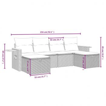 6-tlg. Garten-Sofagarnitur mit Kissen Grau Poly Rattan