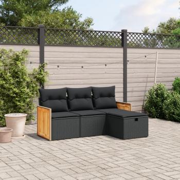 ARDEBO.de - 4-tlg. Garten-Sofagarnitur mit Kissen Schwarz Poly Rattan