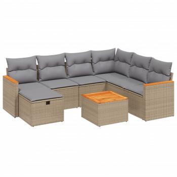 8-tlg. Garten-Sofagarnitur mit Kissen Beige Poly Rattan