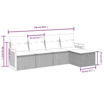 5-tlg. Garten-Sofagarnitur mit Kissen Schwarz Poly Rattan