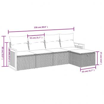 5-tlg. Garten-Sofagarnitur mit Kissen Grau Poly Rattan