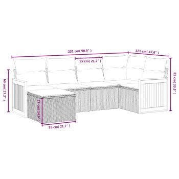 6-tlg. Garten-Sofagarnitur mit Kissen Grau Poly Rattan