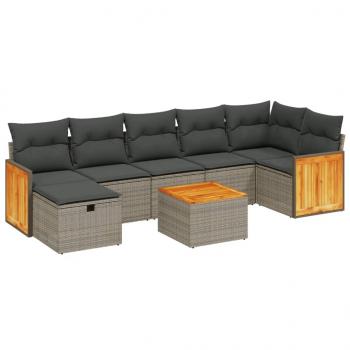 8-tlg. Garten-Sofagarnitur mit Kissen Grau Poly Rattan