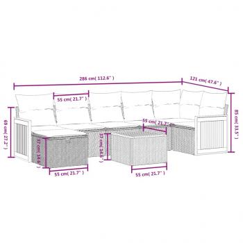 8-tlg. Garten-Sofagarnitur mit Kissen Grau Poly Rattan