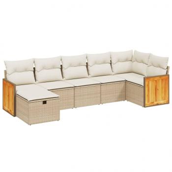 7-tlg. Garten-Sofagarnitur mit Kissen Beige Poly Rattan