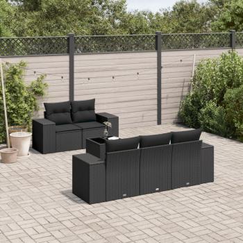 ARDEBO.de - 6-tlg. Garten-Sofagarnitur mit Kissen Schwarz Poly Rattan