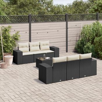 ARDEBO.de - 7-tlg. Garten-Sofagarnitur mit Kissen Schwarz Poly Rattan