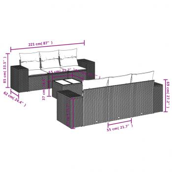 7-tlg. Garten-Sofagarnitur mit Kissen Schwarz Poly Rattan