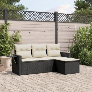 ARDEBO.de - 4-tlg. Garten-Sofagarnitur mit Kissen Schwarz Poly Rattan