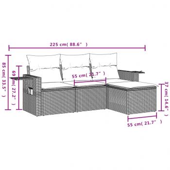 4-tlg. Garten-Sofagarnitur mit Kissen Schwarz Poly Rattan