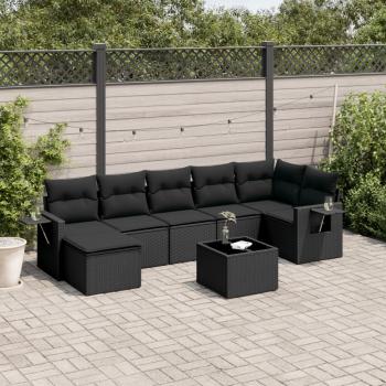 ARDEBO.de - 8-tlg. Garten-Sofagarnitur mit Kissen Schwarz Poly Rattan