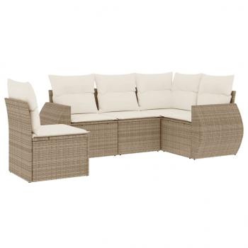 5-tlg. Garten-Sofagarnitur mit Kissen Beige Poly Rattan