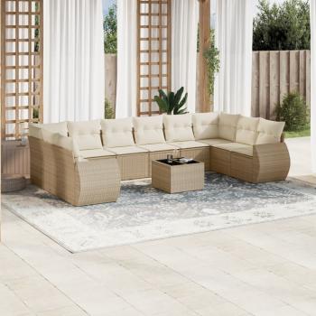 ARDEBO.de - 11-tlg. Garten-Sofagarnitur mit Kissen Beige Poly Rattan