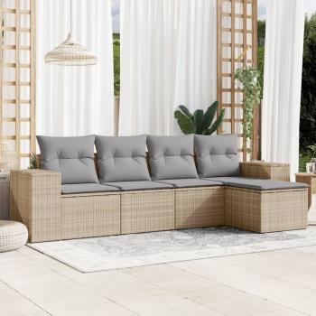 ARDEBO.de - 5-tlg. Garten-Sofagarnitur mit Kissen Beige Poly Rattan