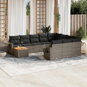 ARDEBO.de - 11-tlg. Garten-Sofagarnitur mit Kissen Grau Poly Rattan