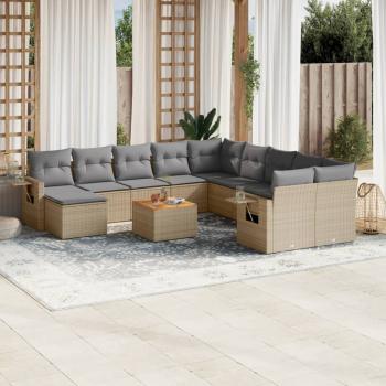 ARDEBO.de - 12-tlg. Garten-Sofagarnitur mit Kissen Beige Poly Rattan