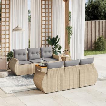 ARDEBO.de - 7-tlg. Garten-Sofagarnitur mit Kissen Beige Poly Rattan