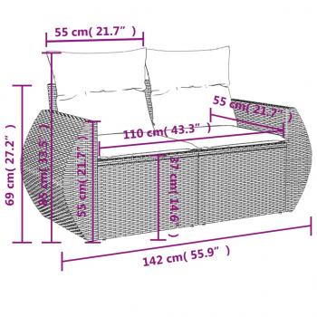 8-tlg. Garten-Sofagarnitur mit Kissen Grau Poly Rattan