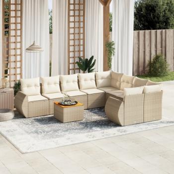 ARDEBO.de - 9-tlg. Garten-Sofagarnitur mit Kissen Beige Poly Rattan