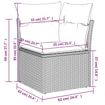 9-tlg. Garten-Sofagarnitur mit Kissen Grau Poly Rattan