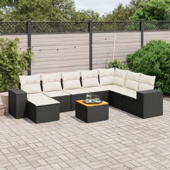 ARDEBO.de - 9-tlg. Garten-Sofagarnitur mit Kissen Schwarz Poly Rattan