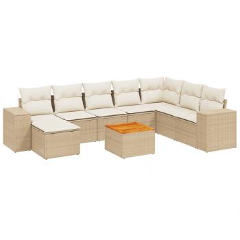 9-tlg. Garten-Sofagarnitur mit Kissen Beige Poly Rattan