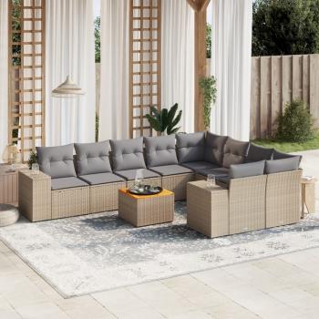 ARDEBO.de - 10-tlg. Garten-Sofagarnitur mit Kissen Beige Poly Rattan