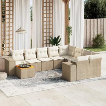 ARDEBO.de - 10-tlg. Garten-Sofagarnitur mit Kissen Beige Poly Rattan