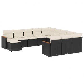 12-tlg. Garten-Sofagarnitur mit Kissen Schwarz Poly Rattan