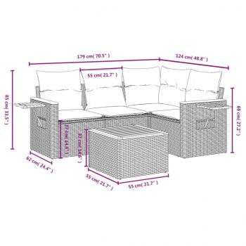 5-tlg. Garten-Sofagarnitur mit Kissen Schwarz Poly Rattan