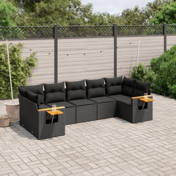 ARDEBO.de - 7-tlg. Garten-Sofagarnitur mit Kissen Schwarz Poly Rattan