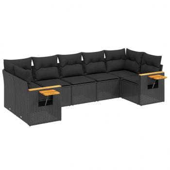 7-tlg. Garten-Sofagarnitur mit Kissen Schwarz Poly Rattan