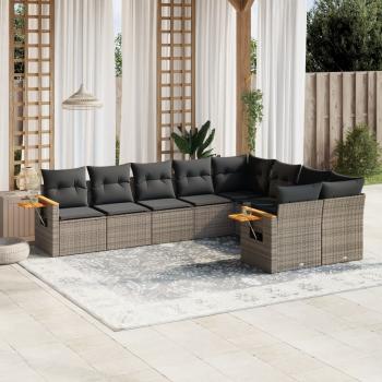 ARDEBO.de - 9-tlg. Garten-Sofagarnitur mit Kissen Grau Poly Rattan