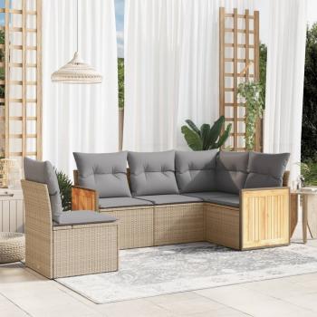 ARDEBO.de - 5-tlg. Garten-Sofagarnitur mit Kissen Beige Poly Rattan