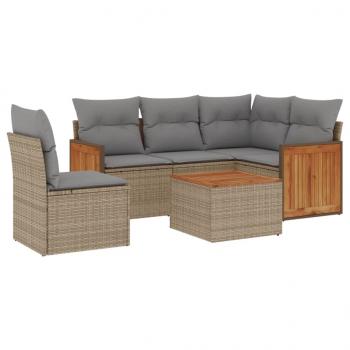 6-tlg. Garten-Sofagarnitur mit Kissen Beige Poly Rattan