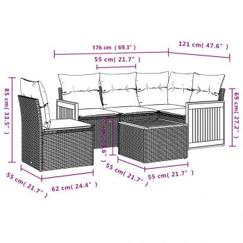 6-tlg. Garten-Sofagarnitur mit Kissen Beige Poly Rattan