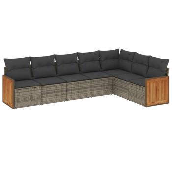 7-tlg. Garten-Sofagarnitur mit Kissen Grau Poly Rattan