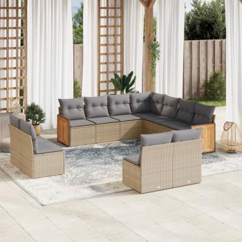 ARDEBO.de - 11-tlg. Garten-Sofagarnitur mit Kissen Beige Poly Rattan