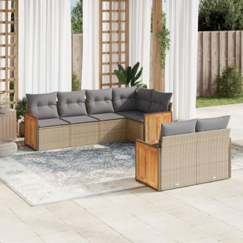 ARDEBO.de - 7-tlg. Garten-Sofagarnitur mit Kissen Beige Poly Rattan