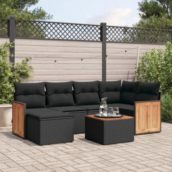 ARDEBO.de - 7-tlg. Garten-Sofagarnitur mit Kissen Schwarz Poly Rattan