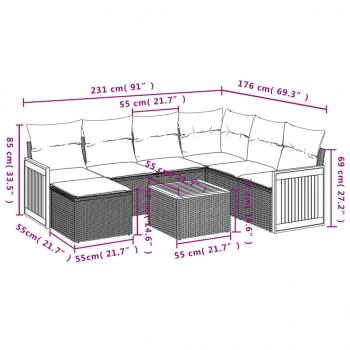 8-tlg. Garten-Sofagarnitur mit Kissen Grau Poly Rattan