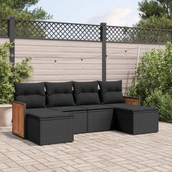 ARDEBO.de - 6-tlg. Garten-Sofagarnitur mit Kissen Schwarz Poly Rattan