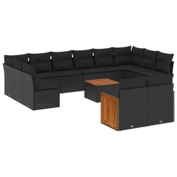 ARDEBO.de - 13-tlg. Garten-Sofagarnitur mit Kissen Schwarz Poly Rattan