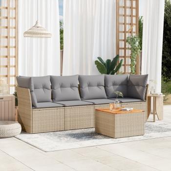 ARDEBO.de - 5-tlg. Garten-Sofagarnitur mit Kissen Beige Poly Rattan