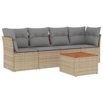 5-tlg. Garten-Sofagarnitur mit Kissen Beige Poly Rattan