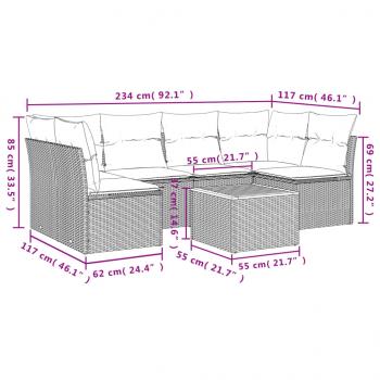 7-tlg. Garten-Sofagarnitur mit Kissen Schwarz Poly Rattan