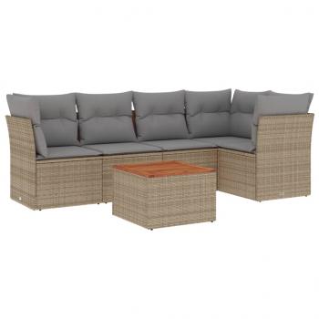 6-tlg. Garten-Sofagarnitur mit Kissen Beige Poly Rattan