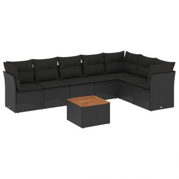 8-tlg. Garten-Sofagarnitur mit Kissen Schwarz Poly Rattan